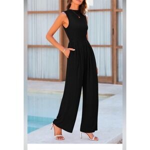 NWT Pretty Garden Wide Leg Ribbed Jumpsuit Black One Piece Sz XL Chic To Casual